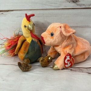 TY Zodiac Beanie Baby Bundle (rooster + pig)
